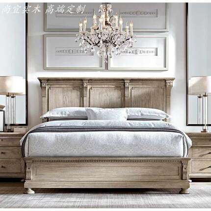 RH美式乡村全实木高端家用主卧双人床1.8米法式复古小户型1.5米床