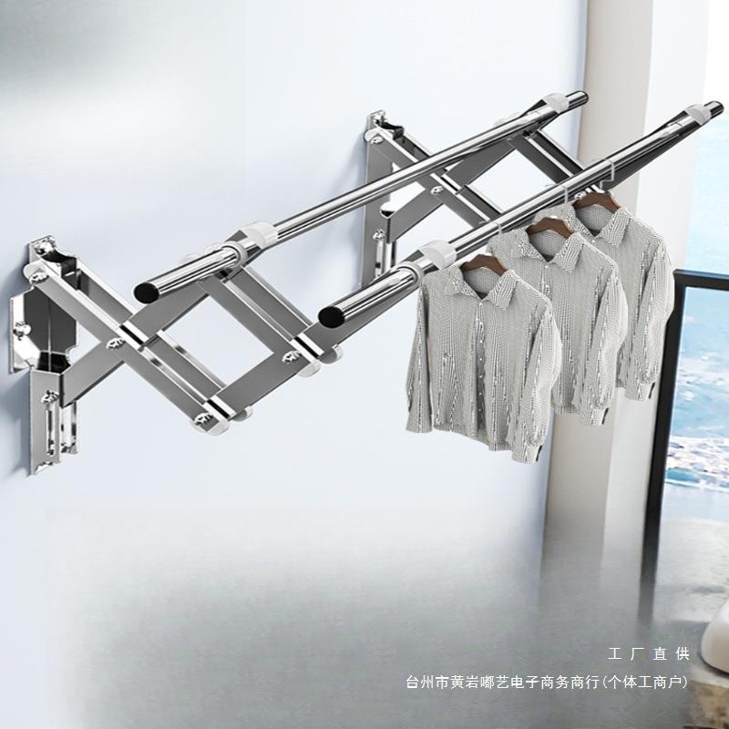 阳台窗外伸缩晾衣杆衣架户外推拉晒衣架不锈钢折叠晾衣杆室外凉衣