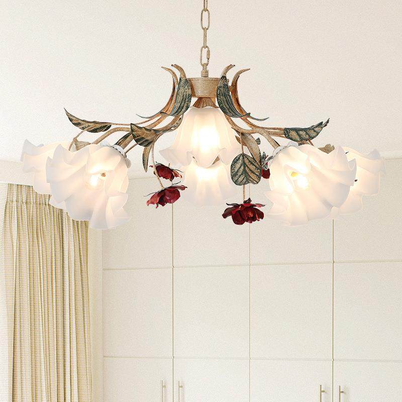 田园卧室吊灯法式客厅儿童房铁艺花草温馨美式复古公主风清新灯具