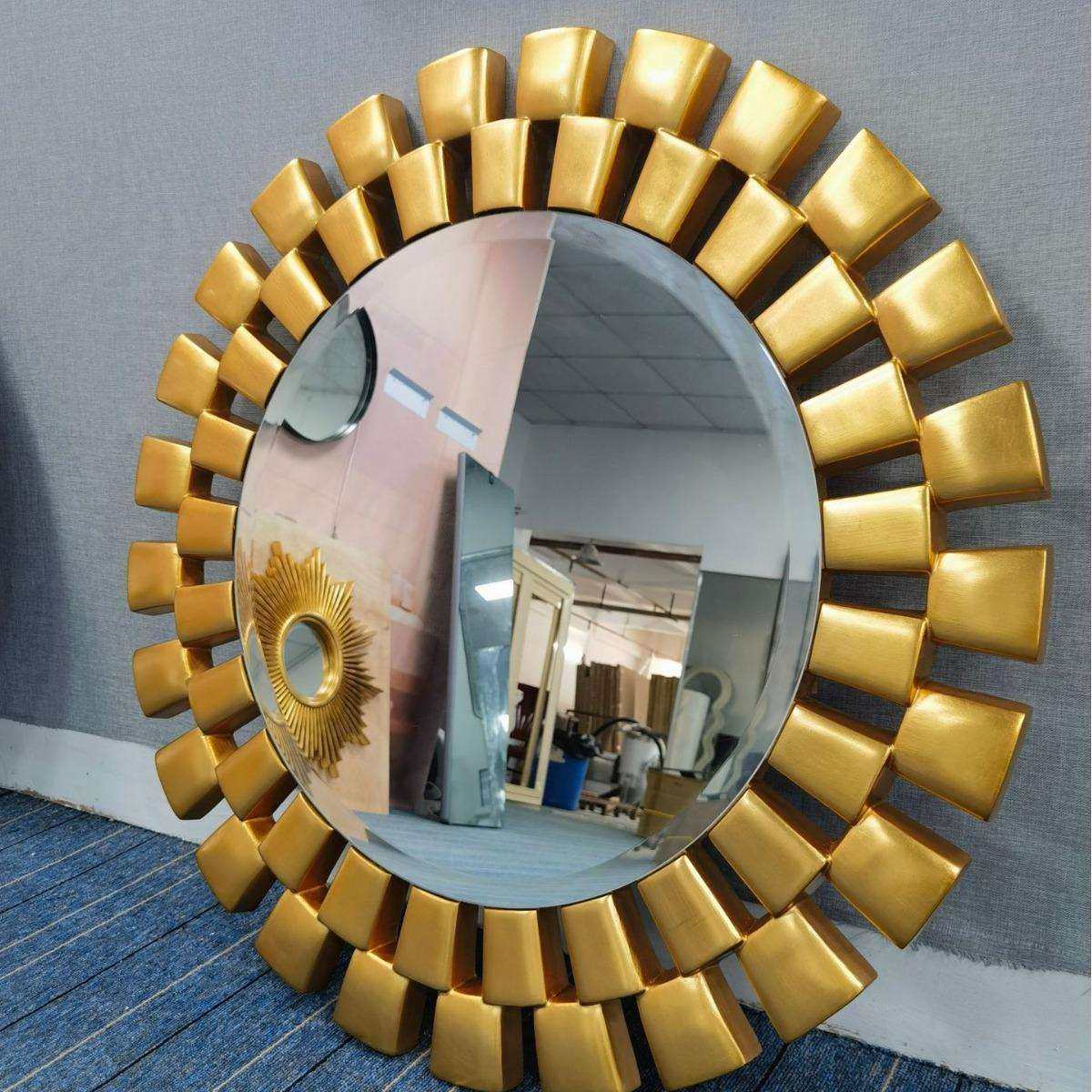 外贸墙饰镜美式轻奢树脂装饰镜 太阳圆形餐厅酒店复古挂镜子