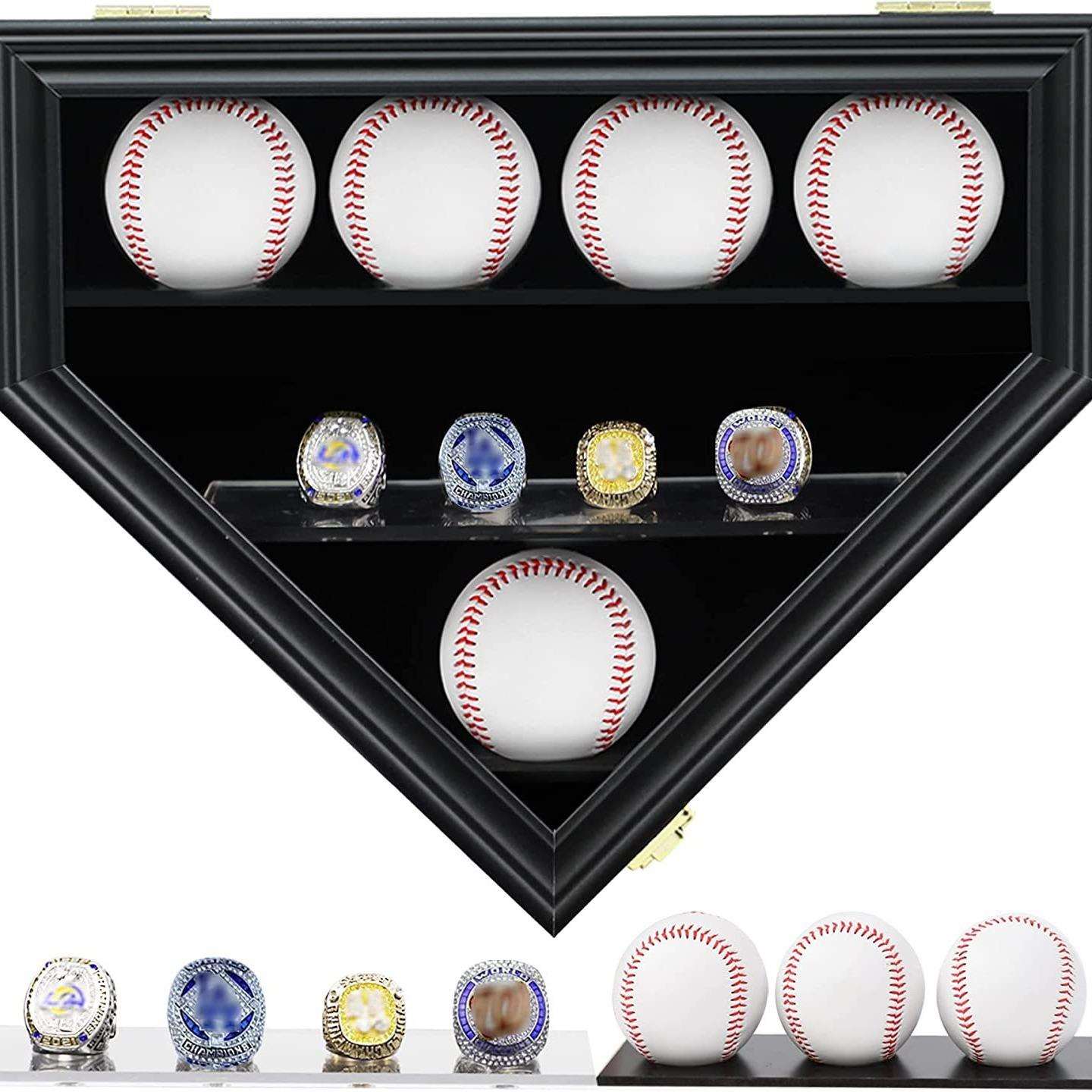 木质棒球收纳架跨境壁挂式棒球整理盒创意简约透明棒球展示盒