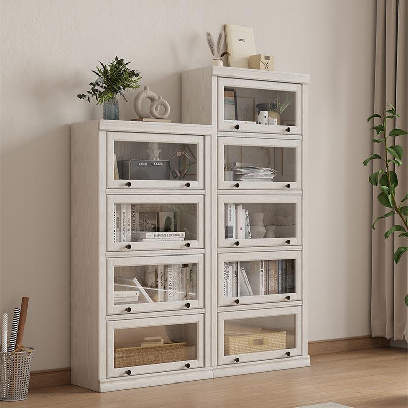 玻璃门家用置实木落地美式书柜儿童展示柜柜带展示书架玻璃客厅防