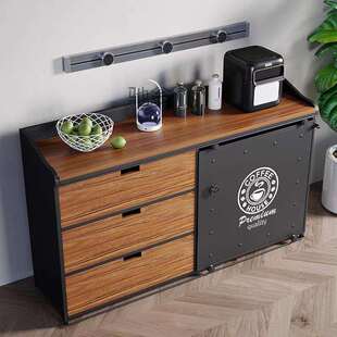 复古工业风实木餐边柜茶水台碗柜铁艺复古储物备餐柜餐厅备餐台咖