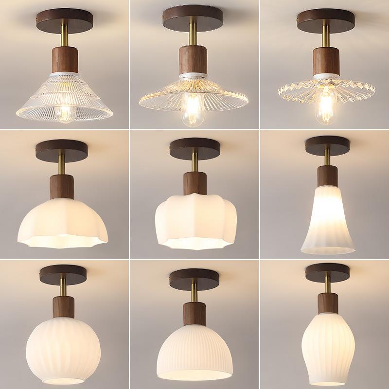 走廊灯过道灯中式简约轻奢中古风胡桃木吸顶灯入户玄关厨卫网台灯