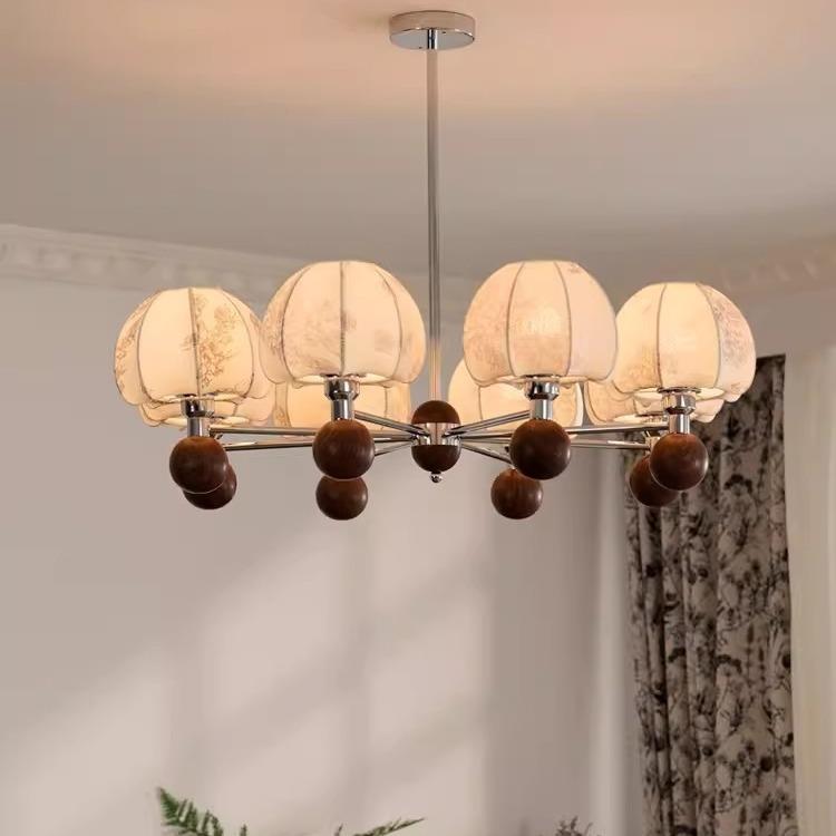 美式复古客厅主灯中古南洋风卧室书房吊灯布艺法式胡桃木纹餐厅灯