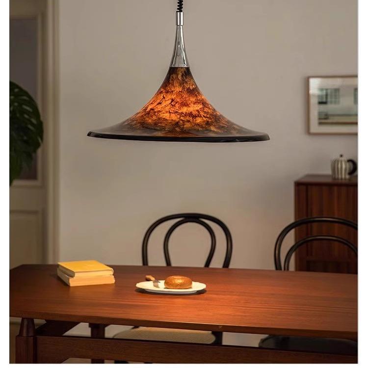 诧寂风中古餐厅吊灯升降美式复古彩绘客厅岛台书房主灯设计伸缩灯