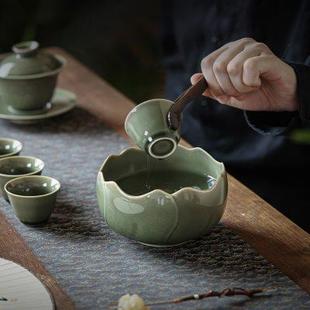 越窑青瓷茶洗大号陶瓷茶渣缸家用高端水盂水洗茶碗功夫茶具配件