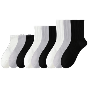 袜子男士夏天纯棉中筒袜夏季薄款短袜黑白色男款防臭运动春秋长袜