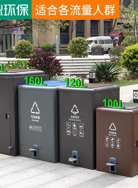 物业社区大容量户外垃圾桶风景区脚踏带轮分类箱室外脚踩垃圾箱24