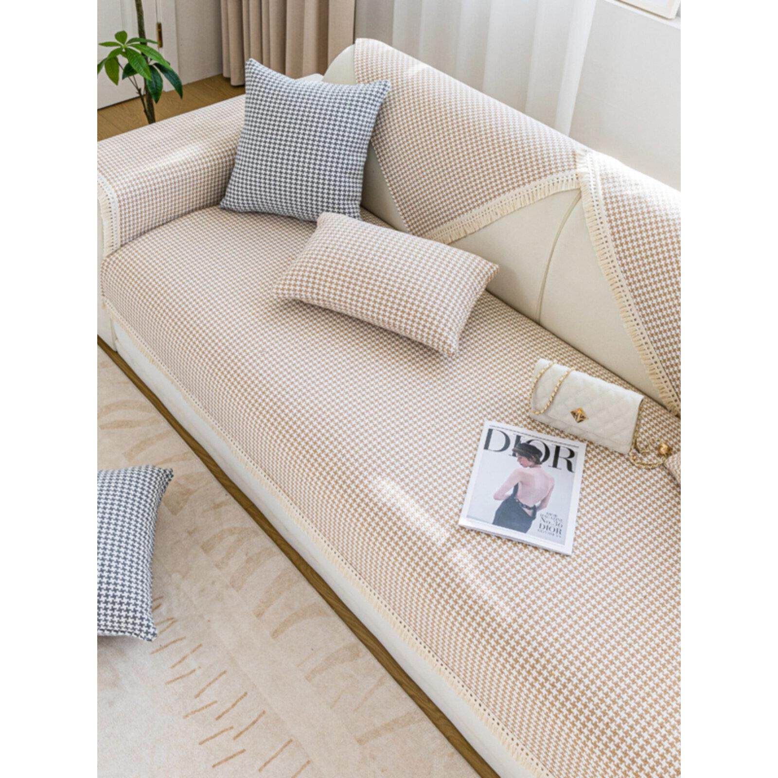 北欧棉麻沙发垫四季通用防滑三座一贵妃座垫子套罩新款2024巾盖布