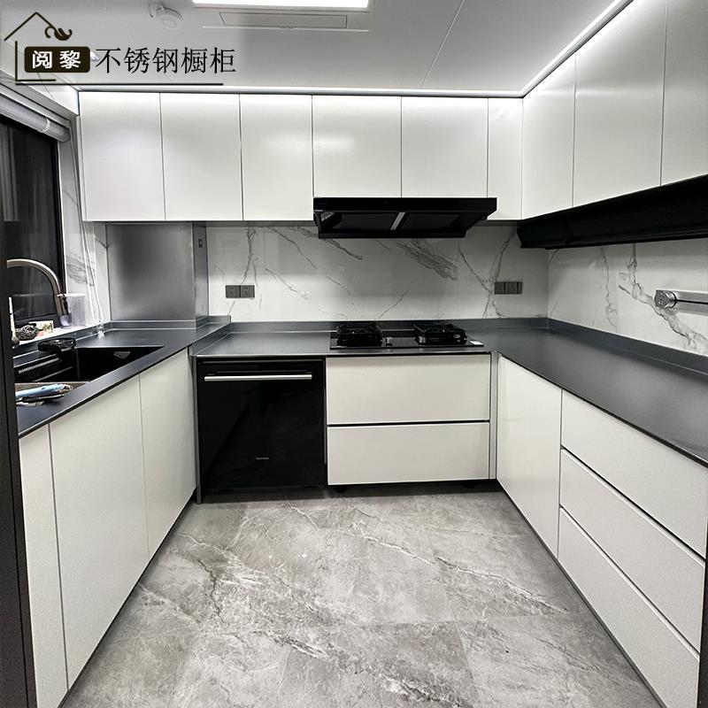 上海不锈钢厨房橱柜定做中岛台一体水池304实心台面整体厨柜定制