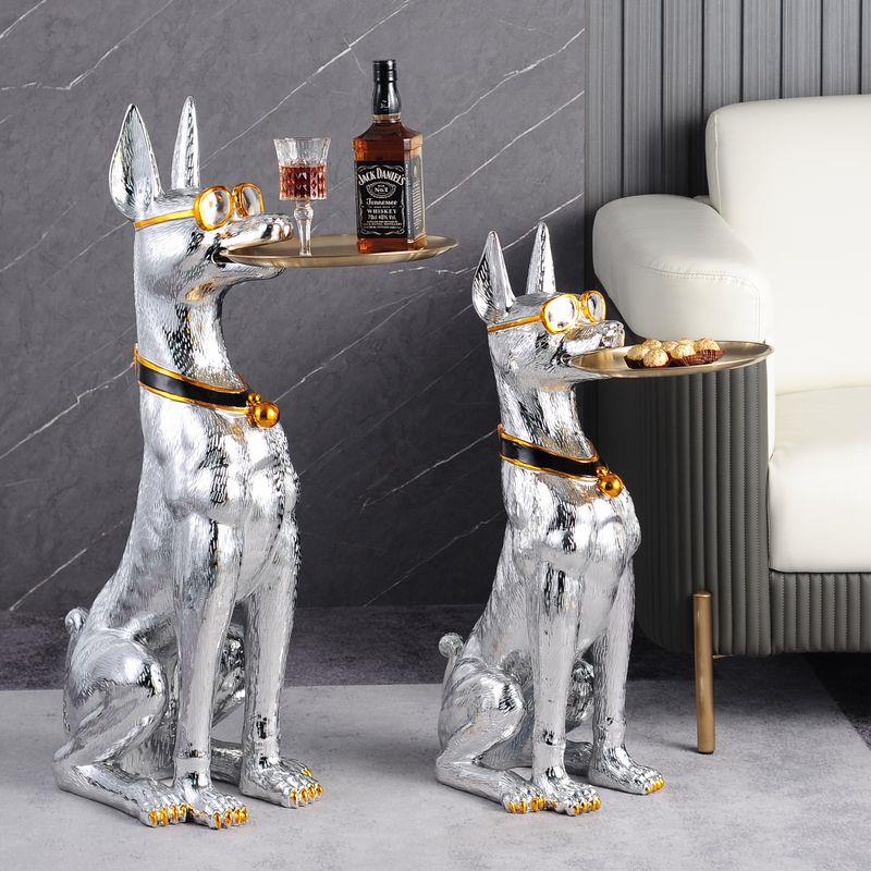 客厅电视柜旁落地狗摆件轻奢大型家居装饰品迎宾托盘开业新居礼物
