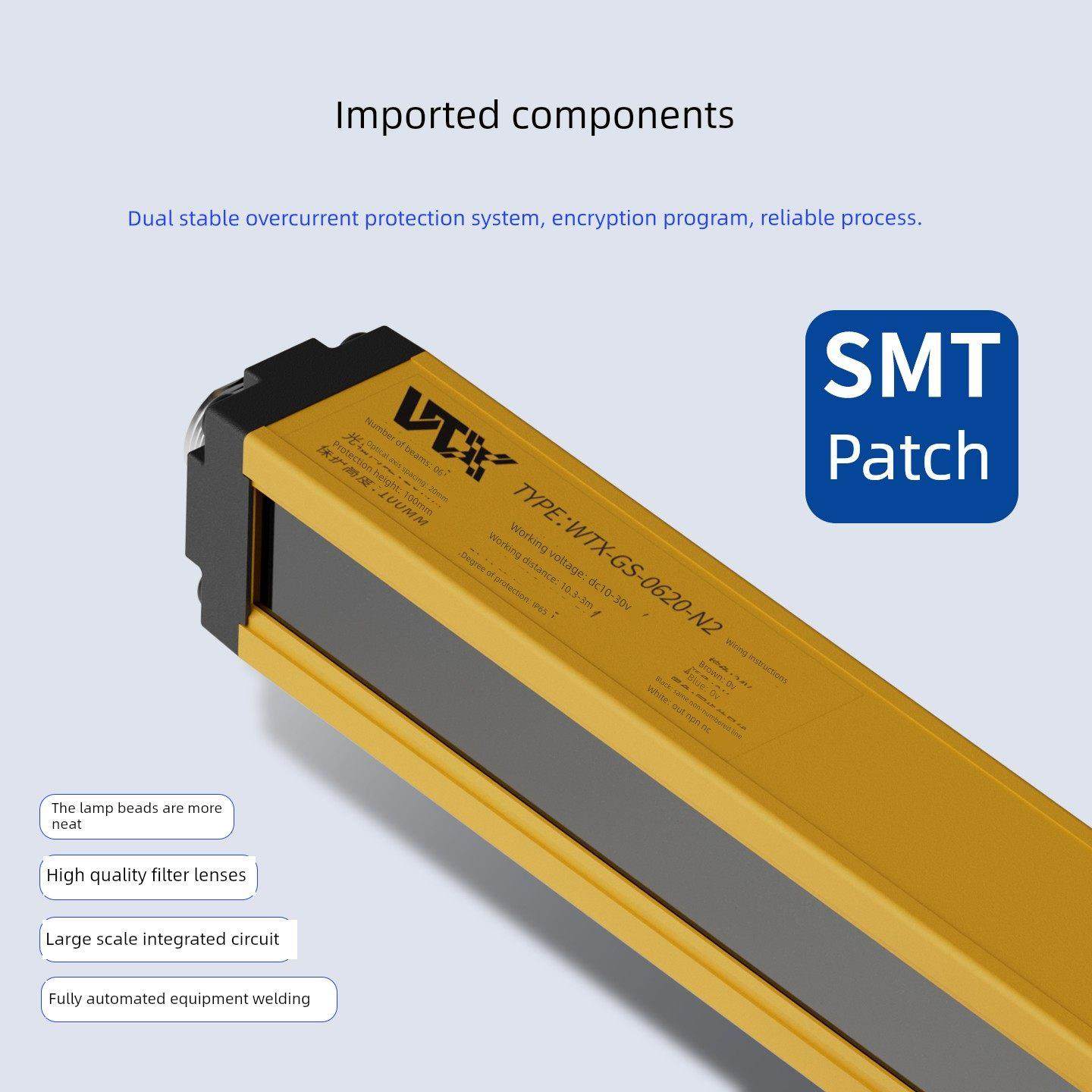 Wtx安全光栅传感器打孔手保护红外穿透光束传感器保护光幕传感器