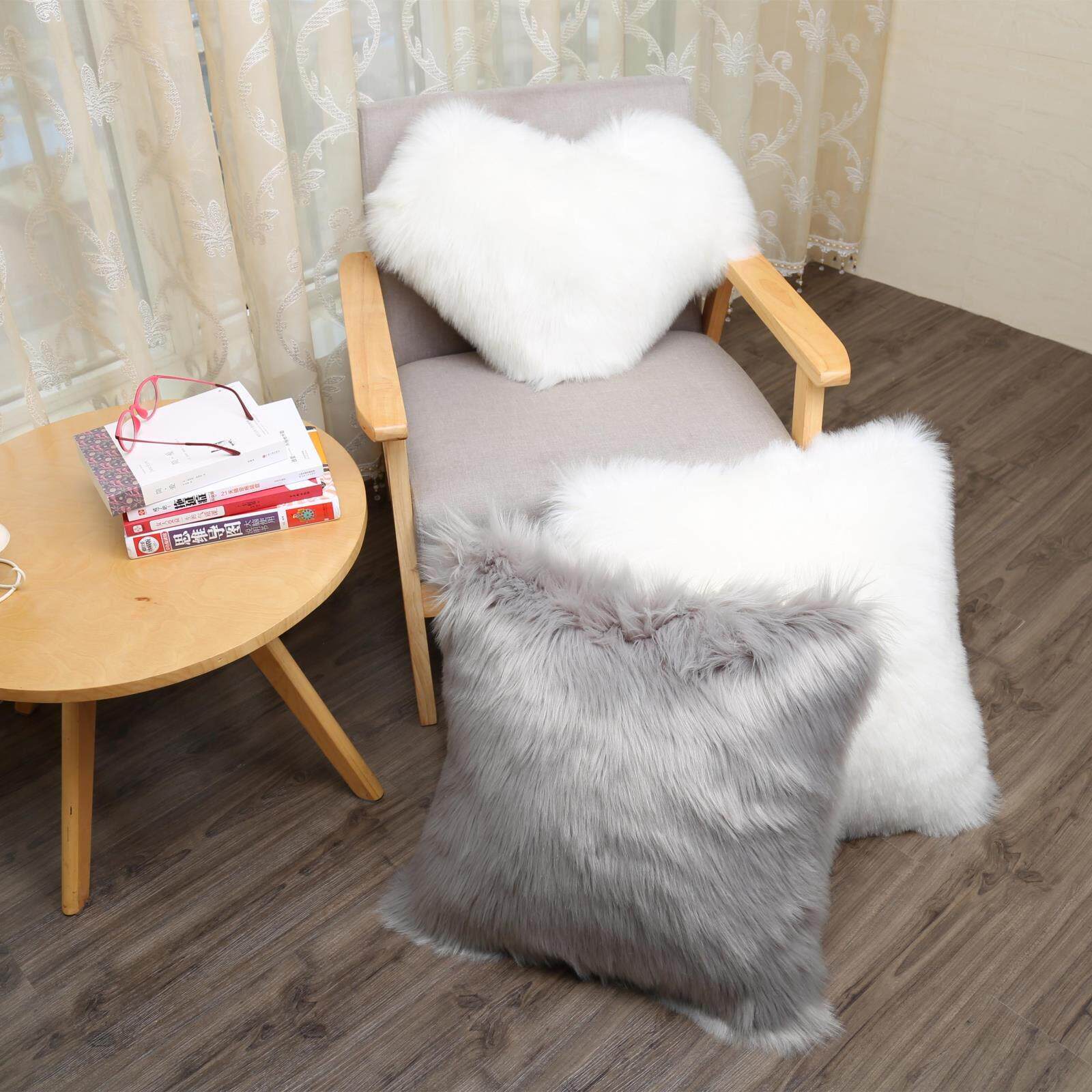 欧式彷羊毛长毛抱枕沙发靠垫纯色抱枕套办公室大靠垫床头靠枕含芯