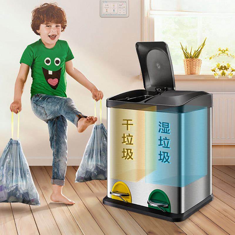 环保分类垃圾桶家用不锈钢脚踏带盖大号收纳桶创意单位小区果皮箱,家庭/个人清洁工具,垃圾桶,淘宝优惠券,粉丝福利购,淘宝优惠卷