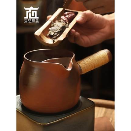 老岩泥大口径围炉侧把煮茶壶养生花普洱老白茶炭火煮茶电陶炉套装