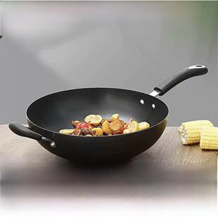富硒康平底铁锅家用炒锅加厚无涂层炒菜锅精铁熟铁锅电磁炉燃气用