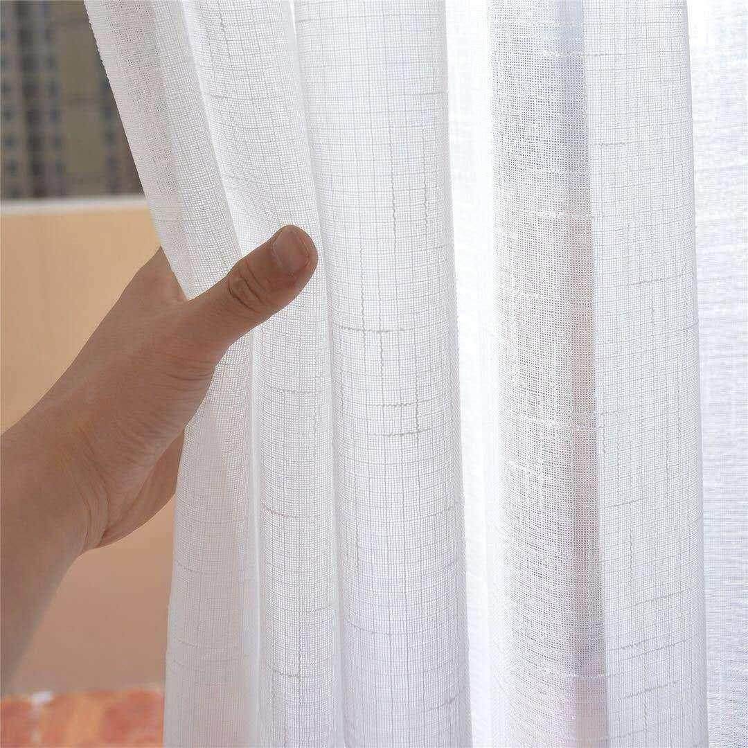 十字麻纱北欧简约现代棉麻窗帘纯色纱帘成品客厅阳台窗纱定制白纱,居家布艺,定制窗帘,淘宝优惠券,粉丝福利购,淘宝优惠卷