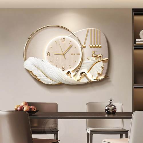 现代轻奢电表箱装饰画2025新款羽毛钟表配电箱遮挡弱电箱盖板挂画