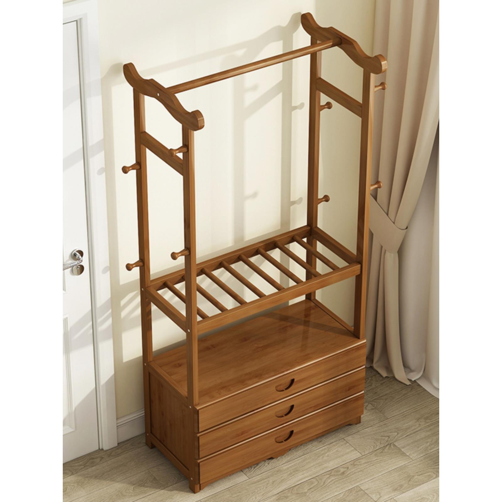 简易衣帽架落地实木挂衣架卧室家用宿舍多层置衣架挂包收纳置物架