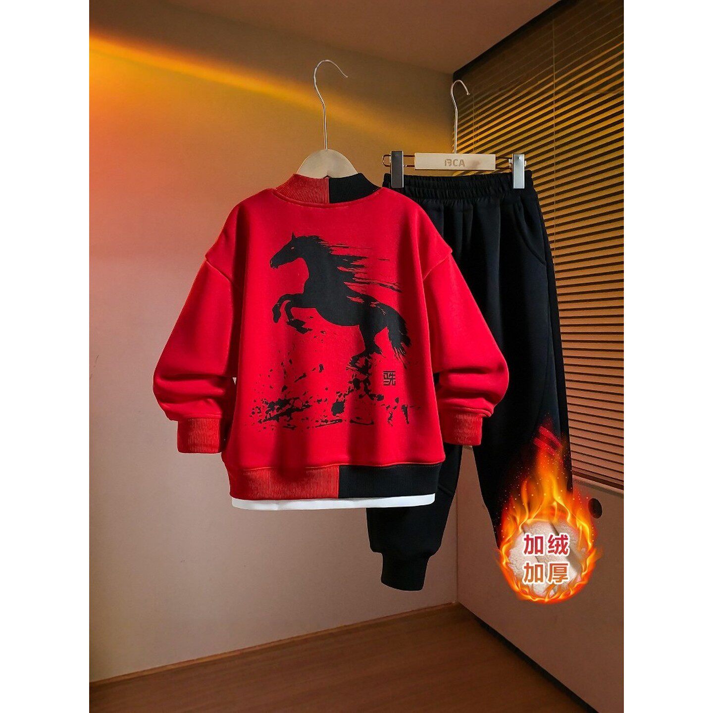 法国BADNUT男童套装秋冬2026新款儿童加绒马年运动大童卫衣两件套