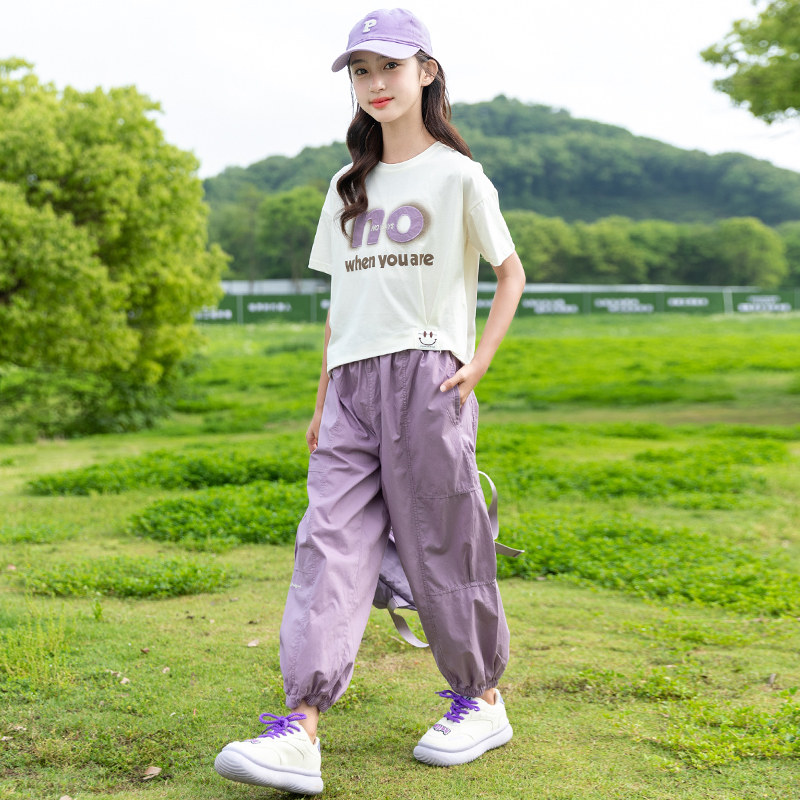 DHWA女童夏装短袖套装2026新款中大童儿童运动休闲裤潮