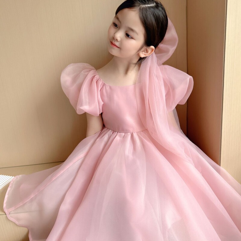 女童连衣裙nextelsa夏季儿童大裙摆公主裙女孩泡泡袖粉色生日礼服