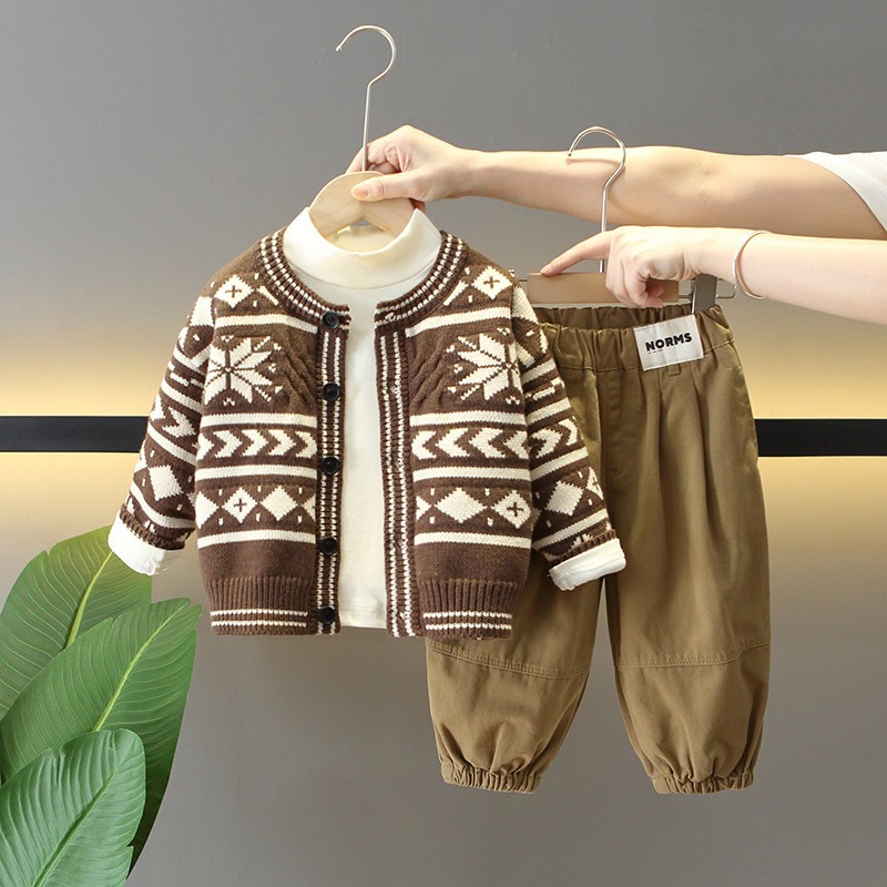 英国NextRoad儿童春秋季新款套装酷帅男宝宝韩版毛衣外套三件套潮