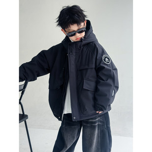 法国BADNUT男童秋冬外套2025新款儿童痞帅夹棉大童加厚连帽冲锋衣