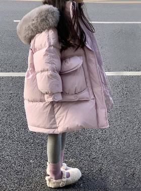英国Mina Huge女童羽绒棉服儿童中长款棉衣2024新款加厚保暖外套