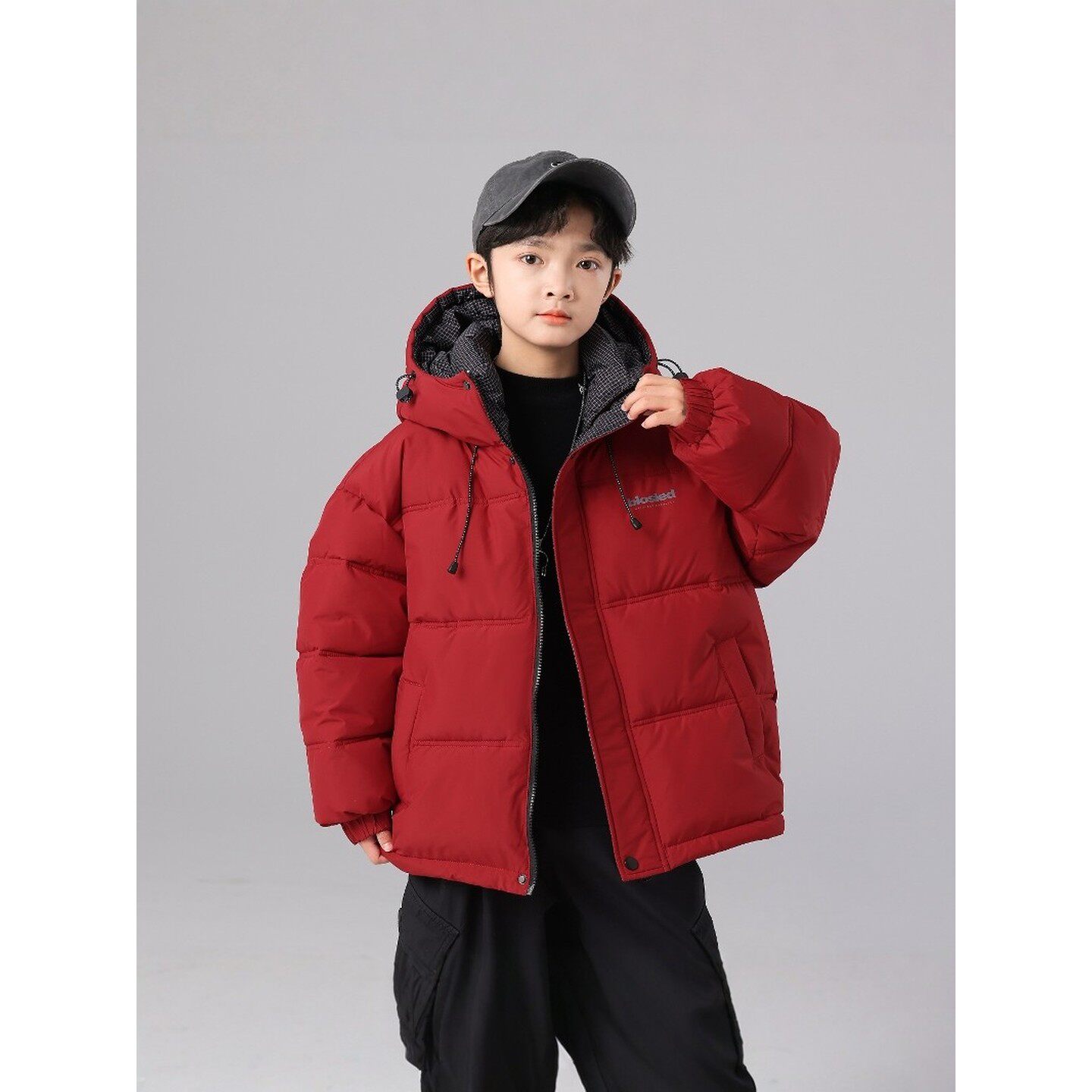 法国BADNUT男童冬季羽绒棉衣2025新款儿童加厚红色中大童连帽外套