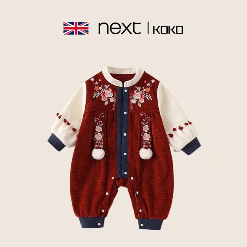 英国netx koko婴儿衣服春秋女宝宝国风超萌卡通印花时尚周岁礼服