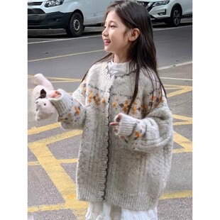 法国BADNUT女童毛衣秋冬2025新款儿童韩系穿搭中大童可爱提花开衫