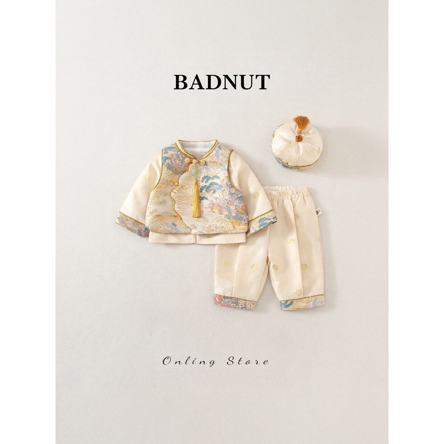 法国BADNUT周岁宝宝礼服套装2026新款秋冬男童唐装夹棉新年三件套