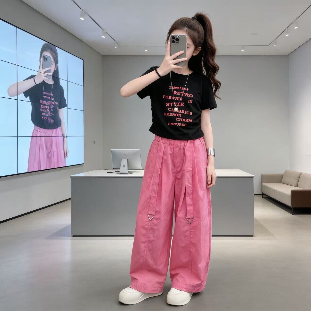 法国BADNUT女童夏季短袖T恤工装裤套装2026新款显瘦轻薄款两件套