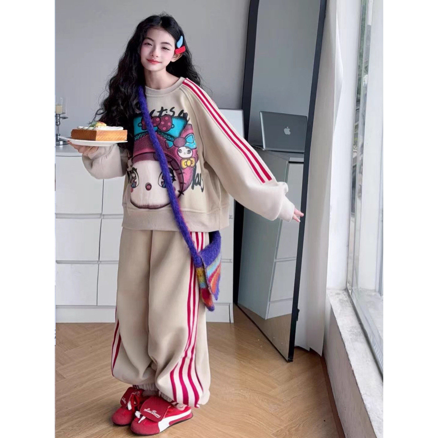 英国MDCW女童加绒套装秋冬装2025新款女孩大童卫衣儿童运动两件套