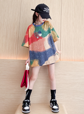 英国netx kiss女童短袖t恤2024新款夏季洋气纯棉大童女孩半袖上衣