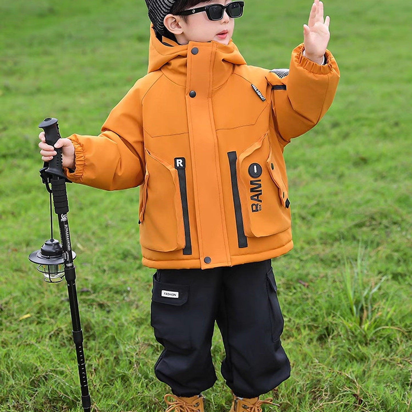 英国DHWA男童加绒外套儿童秋冬款冲锋衣痞帅时髦男孩冬装加厚棉服