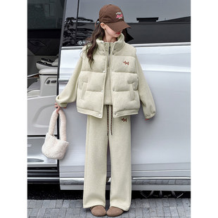 法国BADNUT女童冬装套装2026新款女孩棉马甲儿童加绒卫衣运动套装