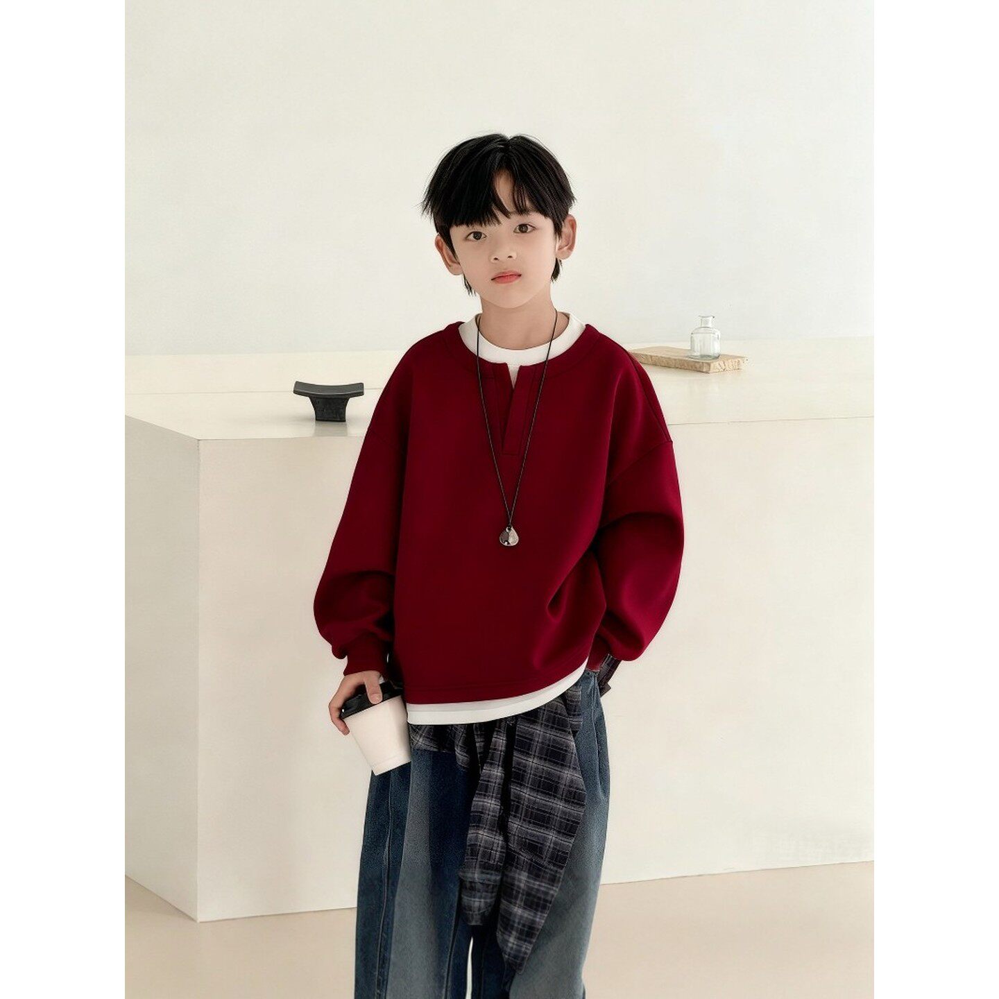 法国BADNUT男童卫衣秋冬2026新款儿童一体加绒加厚中大童新年上衣