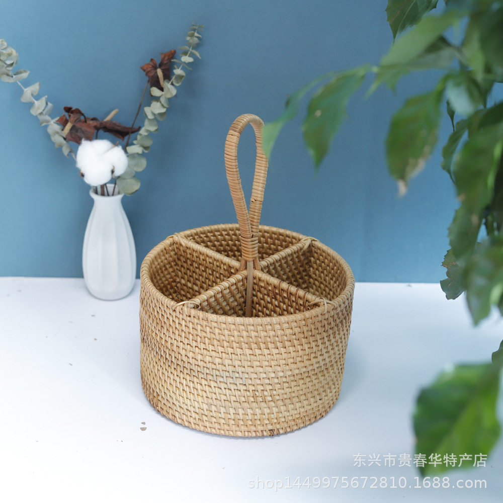 越南秋藤手工编织家居藤编红酒遥控器酒杯收纳器茶几桌面收纳筐