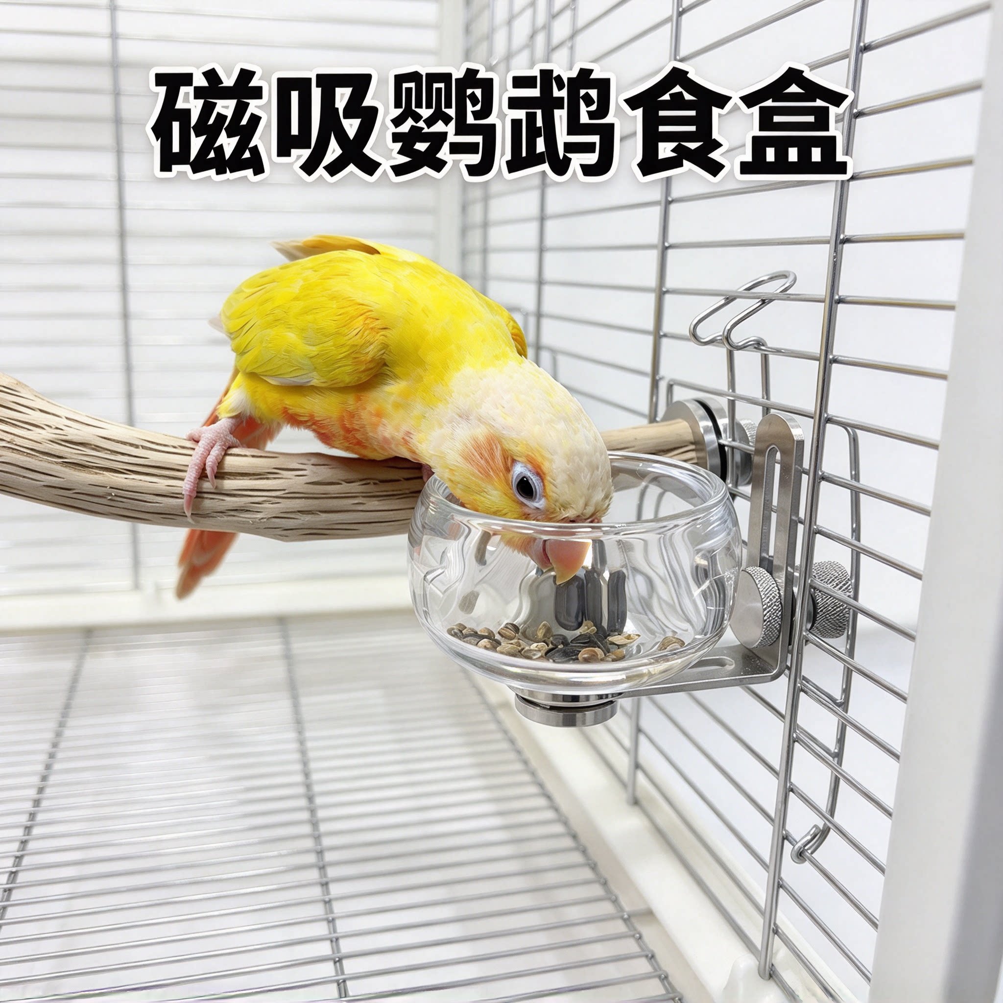 玻璃鹦鹉食盒强力磁吸防溅防翻防撒笼内干净喂食虎皮玄凤专用食碗
