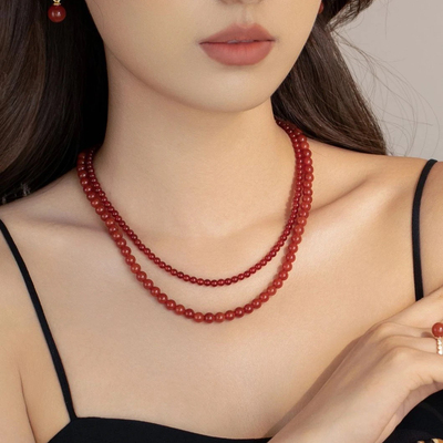 MUIN 《喜乐》新中式红玛瑙小米珠4+6mm叠戴项链复古经典风
