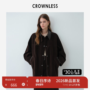 CROWNLESS未冕26春季新品加厚绒毛仿麂皮 拼接油蜡PU领巴恩风夹克
