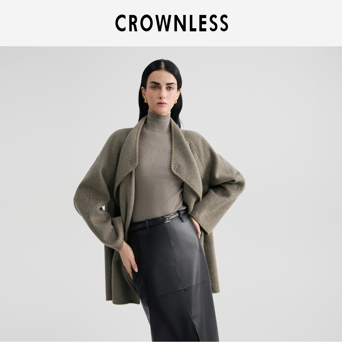 羊驼毛羊毛双面呢贝壳绣边大衣