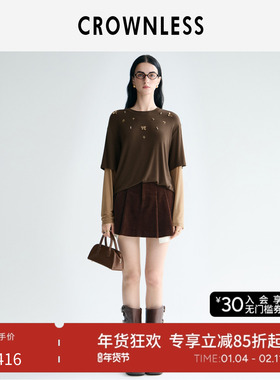 CROWNLESS未冕25秋新复古miu风显瘦全棉灯芯绒外露口袋百褶短半裙