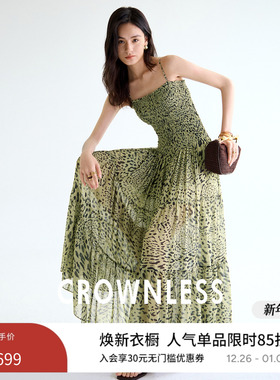 CROWNLESS未冕25夏季新品轻盈透气法式复古印花打揽吊带连衣裙
