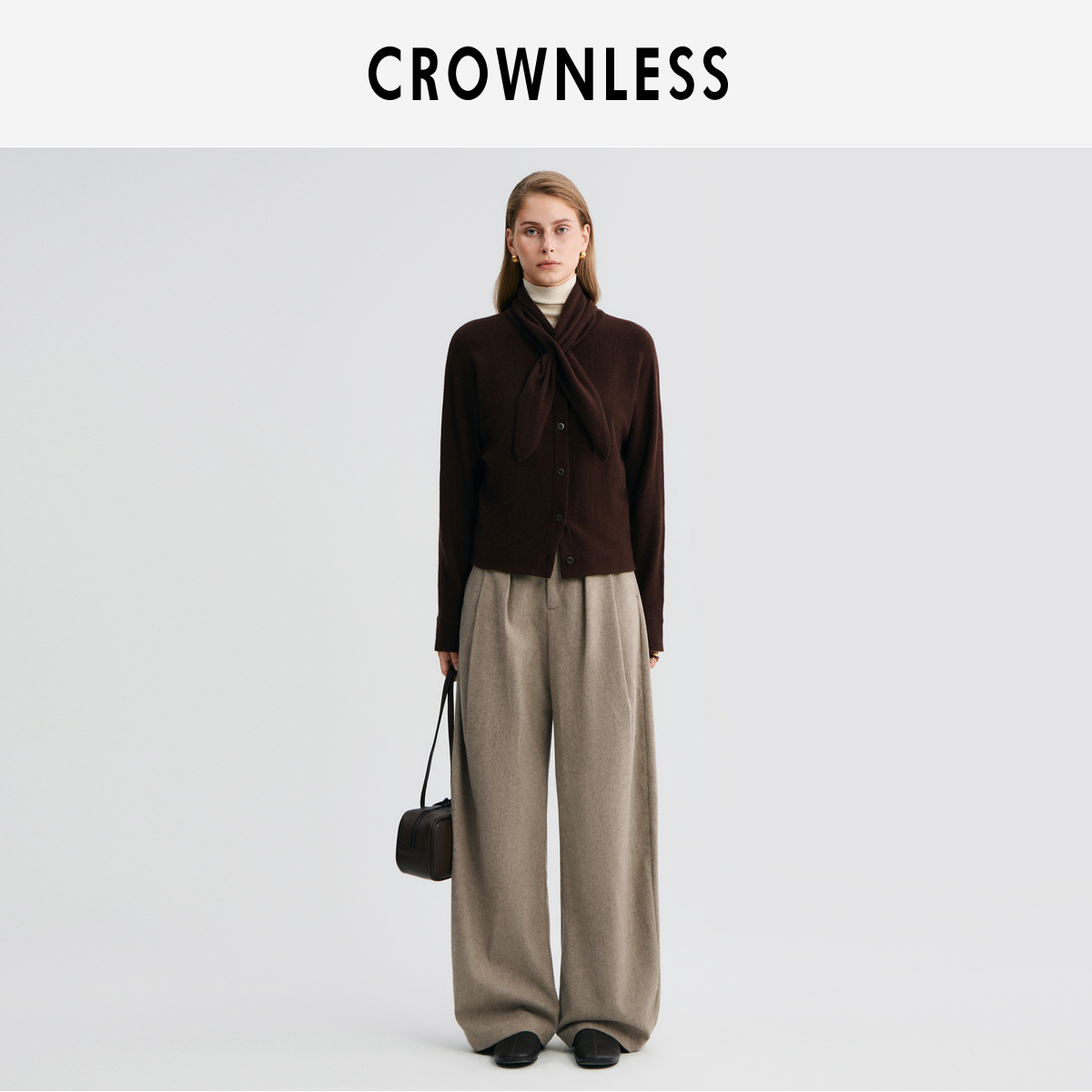 立体双褶皱 造型多口袋 复古混色磨毛羊毛料