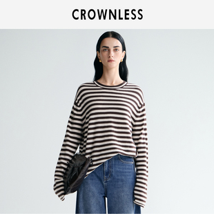 CROWNLESS未冕25秋新松弛随性山羊绒羊毛纱复古条纹廓形针织衫女