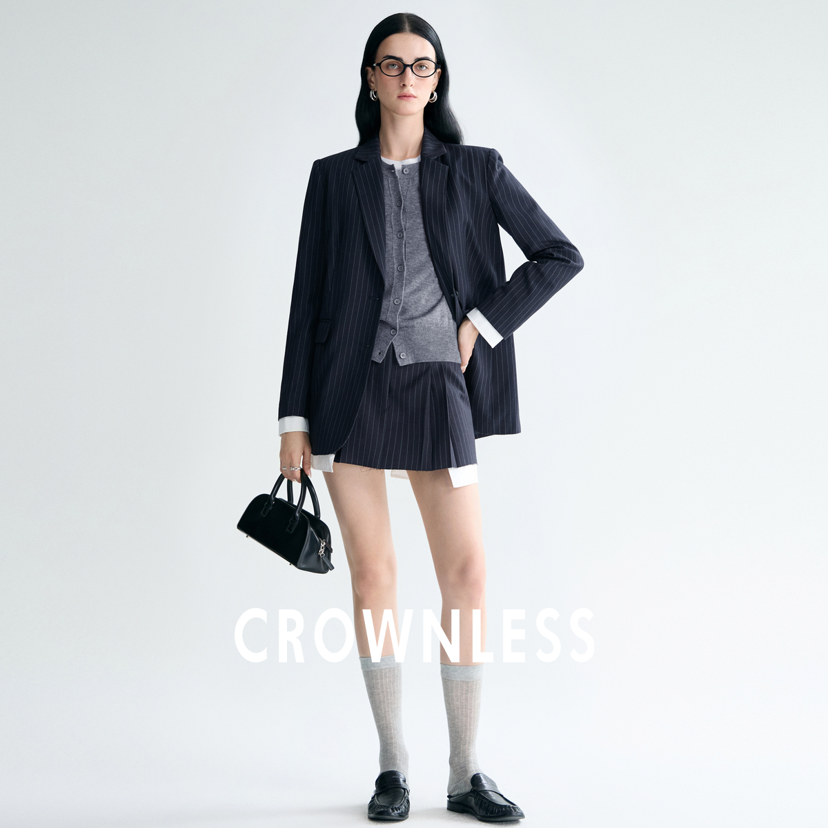 Miu风色织条纹显腿长短款半身裙